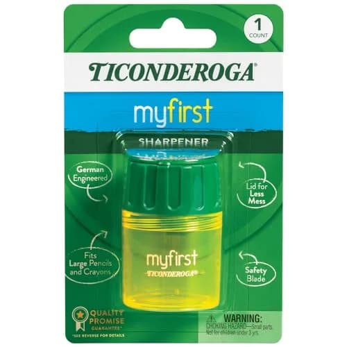 Ticonderoga My First Large Barrel Pencil Sharpener, Yellow and Green | Jumbo Size, Mess-Free Design thumbnail 1