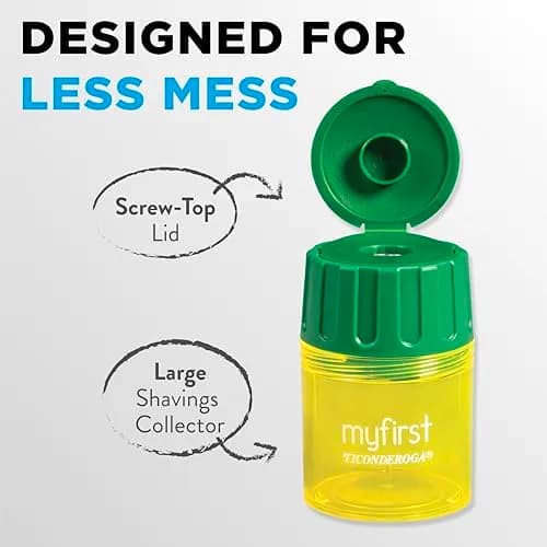 Ticonderoga My First Large Barrel Pencil Sharpener, Yellow and Green | Jumbo Size, Mess-Free Design thumbnail 5