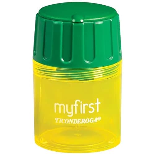Ticonderoga My First Large Barrel Pencil Sharpener, Yellow and Green | Jumbo Size, Mess-Free Design thumbnail 2
