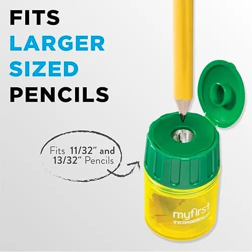 Ticonderoga My First Large Barrel Pencil Sharpener, Yellow and Green | Jumbo Size, Mess-Free Design thumbnail 3
