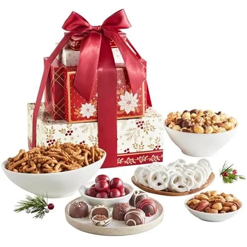 Harry & David Holiday Signature Tower 2 lb 5 oz | Festive Snack Gift with Gourmet Chocolates thumbnail 1