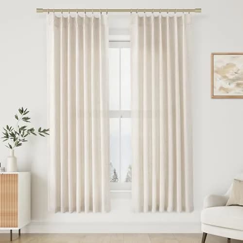 Aersas Cream Beige Linen Curtains 203cm (72 Inches) Long 2 Panels Set | Light Filtering Pinch Pleated Drapes for Living Room & Bedroom thumbnail 1