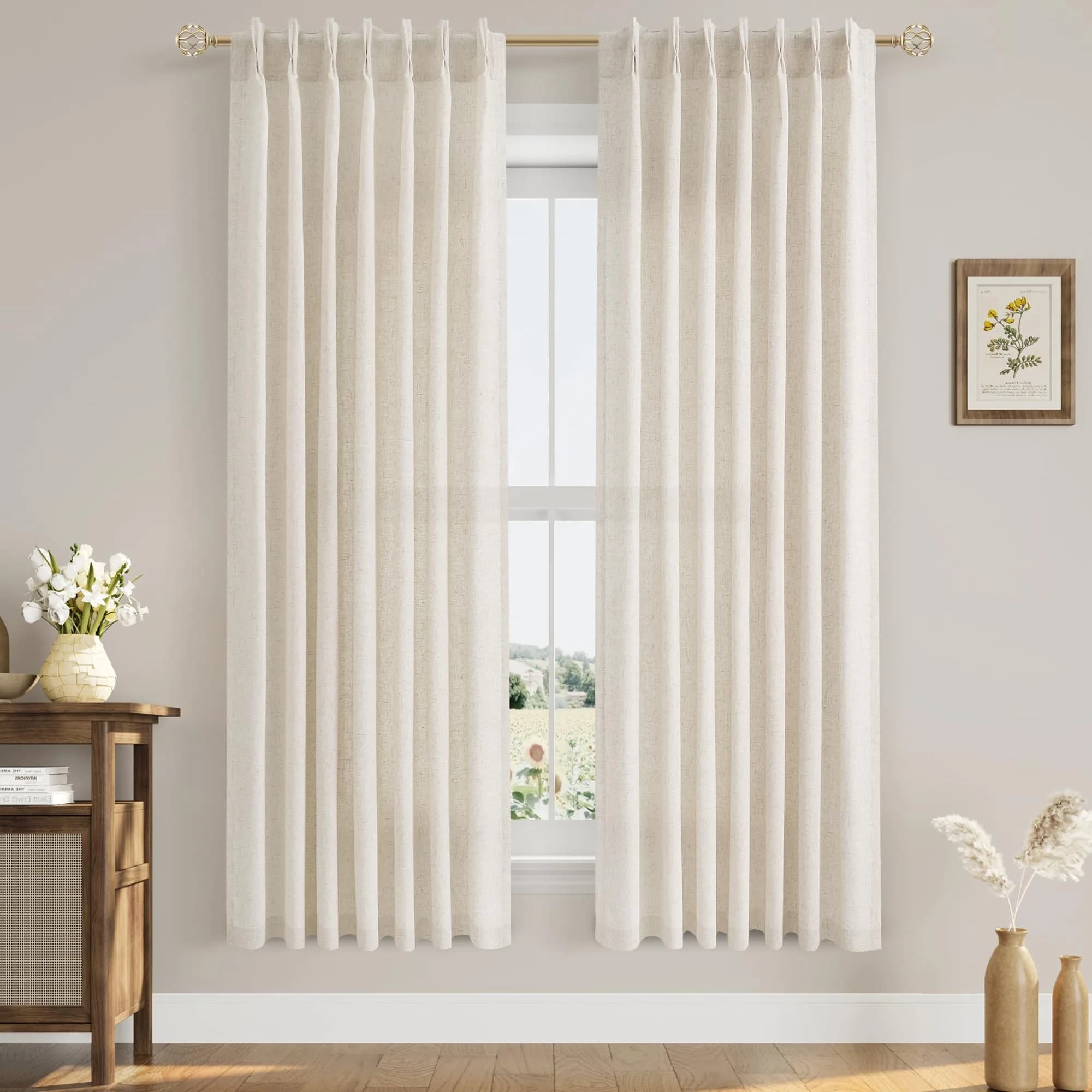 Aersas Cream Beige Linen Curtains 203cm (72 Inches) Long 2 Panels Set | Light Filtering Pinch Pleated Drapes for Living Room & Bedroom thumbnail 6