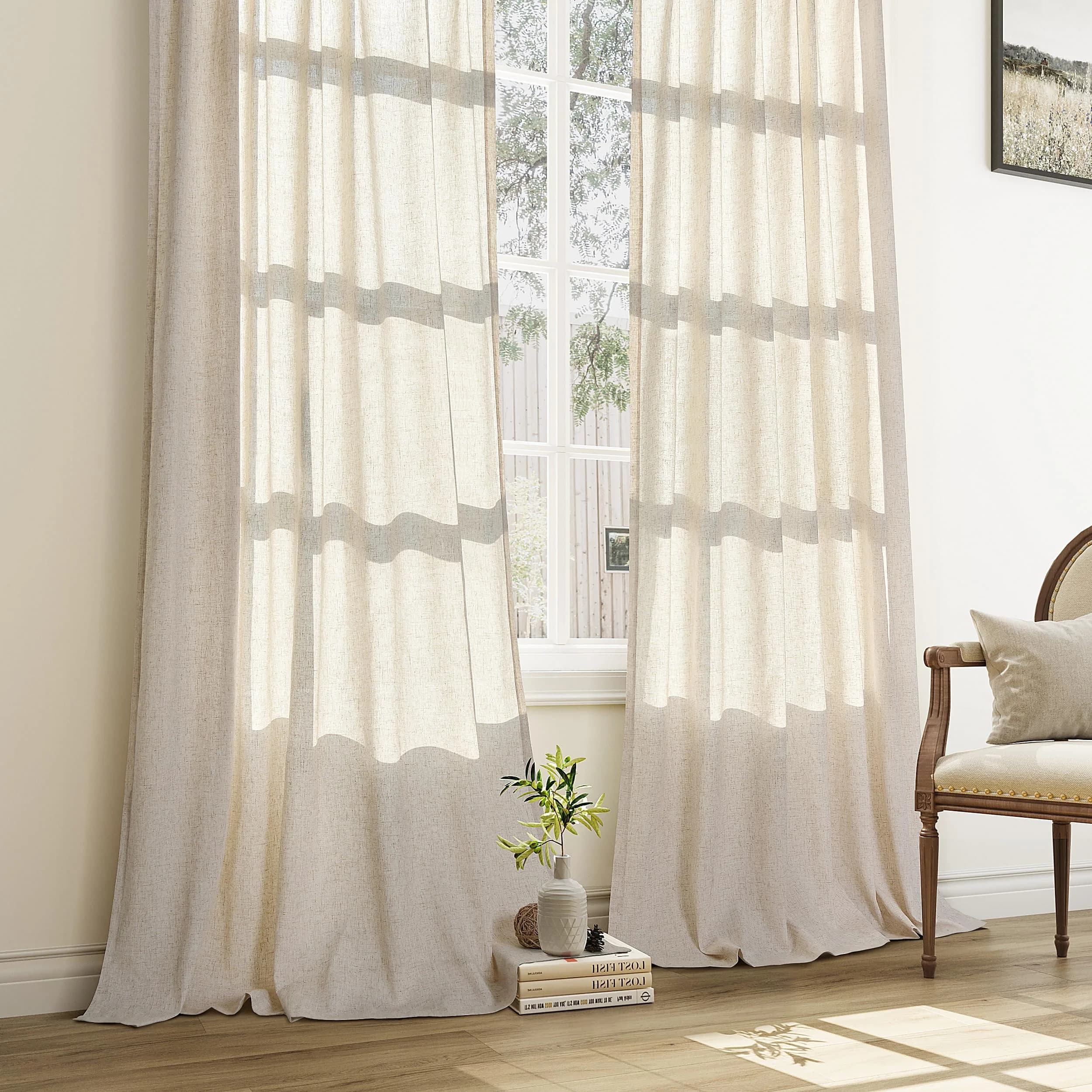 Aersas Cream Beige Linen Curtains 203cm (72 Inches) Long 2 Panels Set | Light Filtering Pinch Pleated Drapes for Living Room & Bedroom thumbnail 7