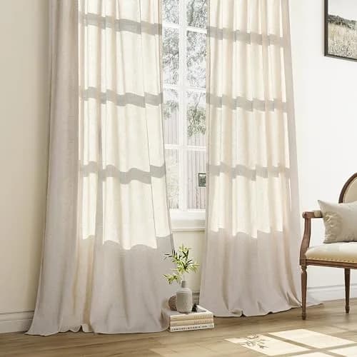 Aersas Cream Beige Linen Curtains 203cm (72 Inches) Long 2 Panels Set | Light Filtering Pinch Pleated Drapes for Living Room & Bedroom thumbnail 7