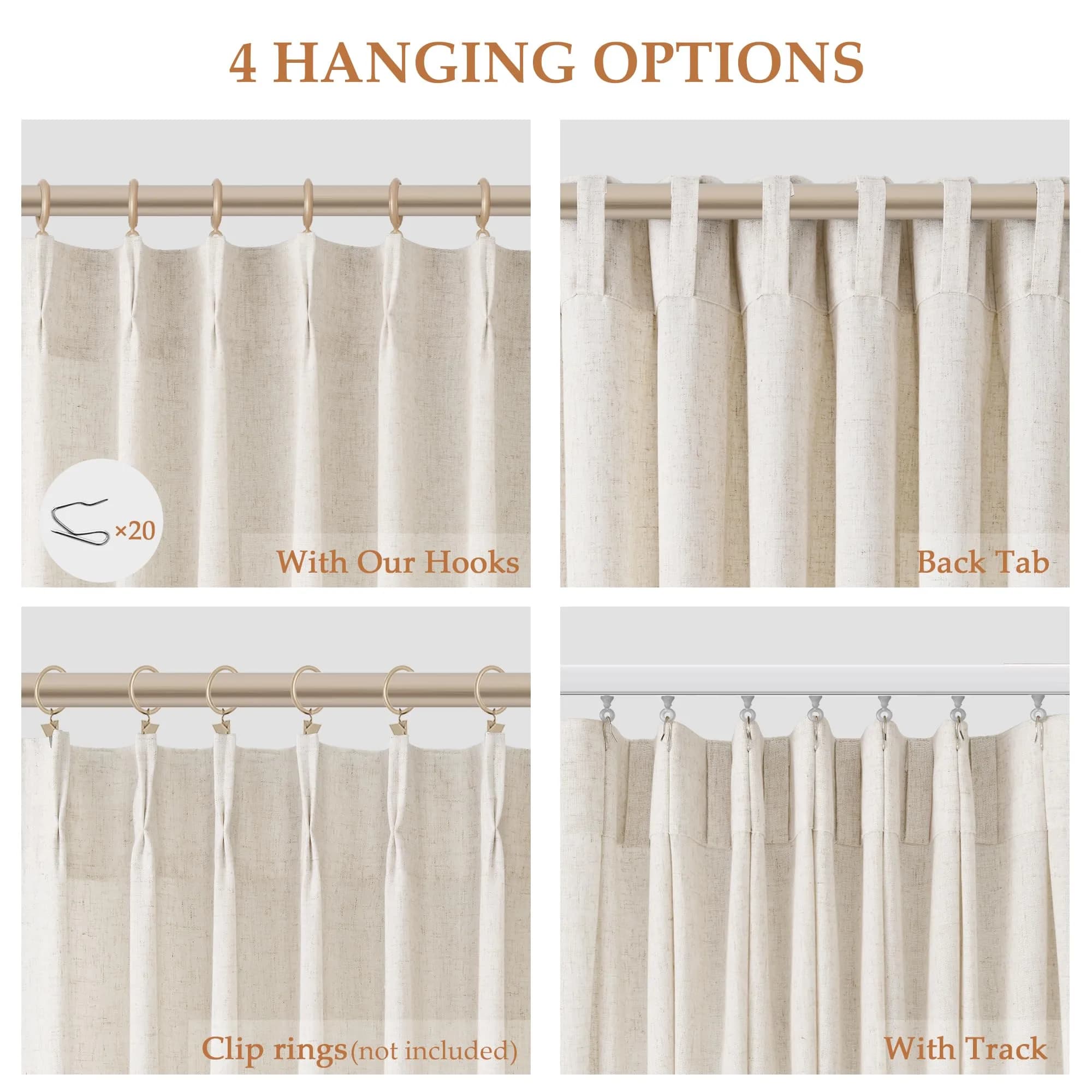 Aersas Cream Beige Linen Curtains 203cm (72 Inches) Long 2 Panels Set | Light Filtering Pinch Pleated Drapes for Living Room & Bedroom thumbnail 2