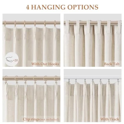 Aersas Cream Beige Linen Curtains 203cm (72 Inches) Long 2 Panels Set | Light Filtering Pinch Pleated Drapes for Living Room & Bedroom thumbnail 2
