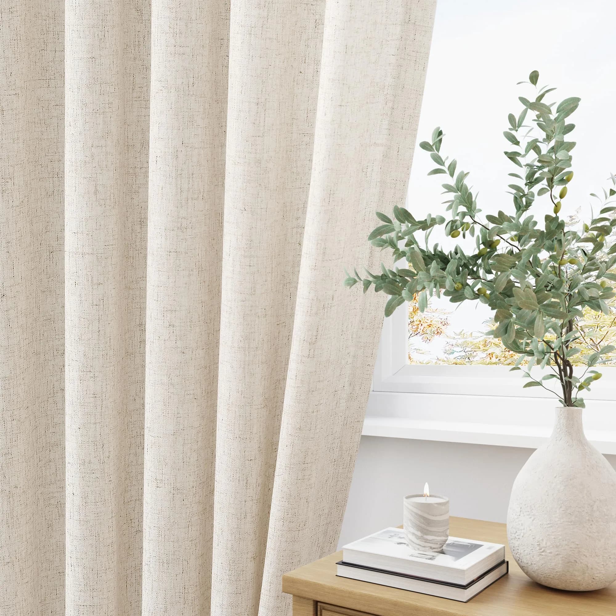Aersas Cream Beige Linen Curtains 203cm (72 Inches) Long 2 Panels Set | Light Filtering Pinch Pleated Drapes for Living Room & Bedroom thumbnail 3
