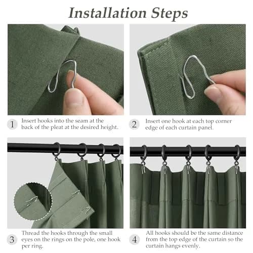 Aersas Olive Green Pinch Pleated Linen Curtains 84 Inches Long (2 Panels, 40"W x 84"L Each) | Light Filtering Boho Forest Hunter Moss Sheer Green Curtain thumbnail 9