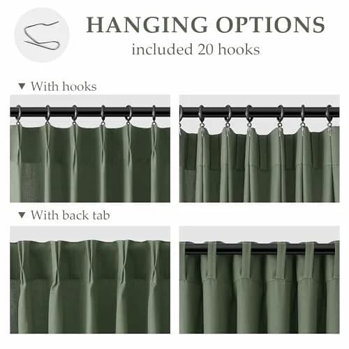 Aersas Olive Green Pinch Pleated Linen Curtains 84 Inches Long (2 Panels, 40"W x 84"L Each) | Light Filtering Boho Forest Hunter Moss Sheer Green Curtain thumbnail 3
