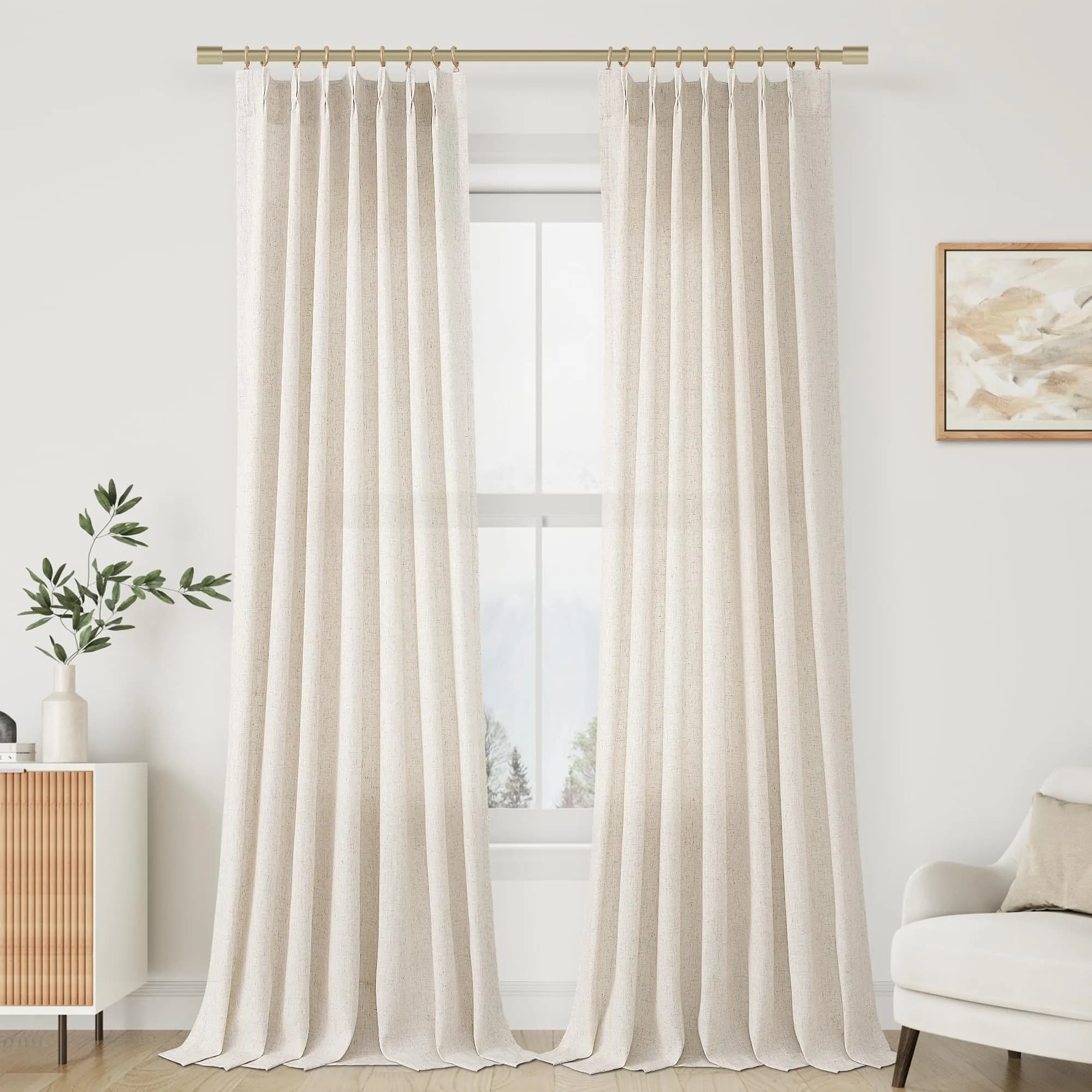 Aersas Linen Curtains 96 Inches Long | Floor to Ceiling Pinch Pleated Sheer for Living Room & Bedroom - main product image