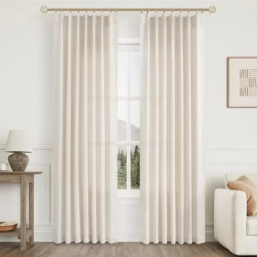 Aersas Linen Pinch Pleated Curtains 84 Inch | Semi Sheer Window Drapes for Living Room & Bedroom thumbnail 2
