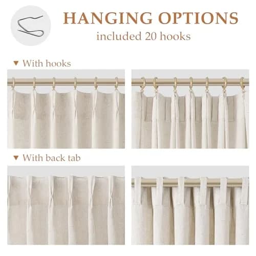 Aersas Linen Pinch Pleated Curtains 84 Inch | Semi Sheer Window Drapes for Living Room & Bedroom thumbnail 3