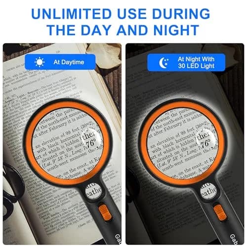 GABORISH Handheld Illuminated Magnifying Glass with 30 LED Lights, 10X 20X 45X Magnification, 8.9cm (3.5 Inch) Lens | Visual Impairment Aid thumbnail 4