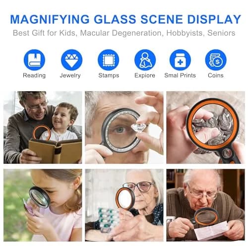 GABORISH Handheld Illuminated Magnifying Glass with 30 LED Lights, 10X 20X 45X Magnification, 8.9cm (3.5 Inch) Lens | Visual Impairment Aid thumbnail 3