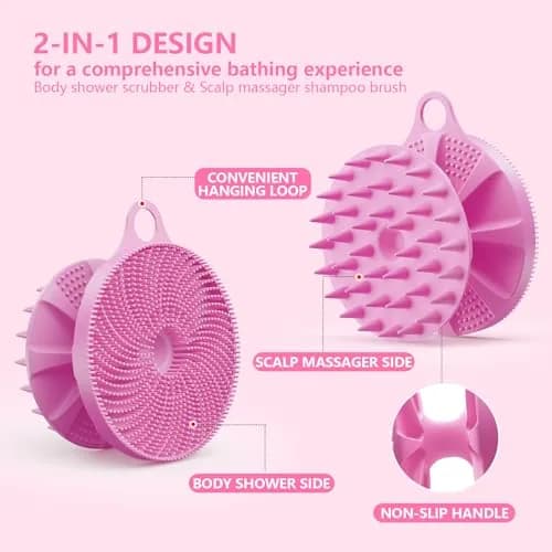 BEAUTAIL 2-in-1 Silicone Body Scrubber & Scalp Massager Brush | Lilac (10.5cm x 10.5cm x 6.5cm) thumbnail 2