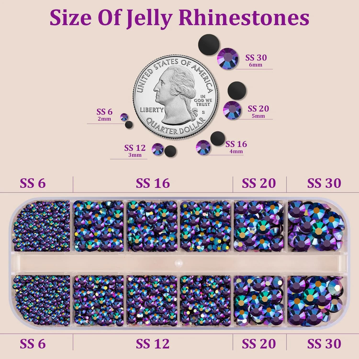 TINKRSTUFF Purplish Black AB 3Pcs Craft Beads | Flatback Crystal Gems with Glue & Tools - view 2