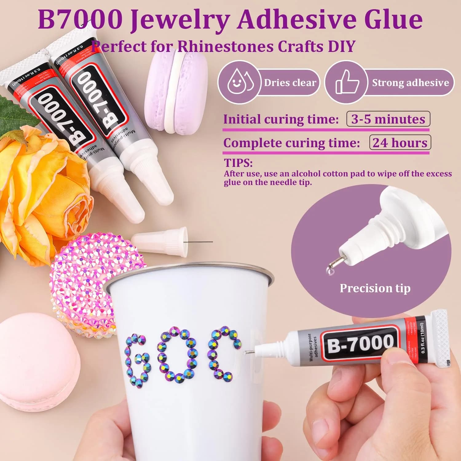 TINKRSTUFF Purplish Black AB 3Pcs Craft Beads | Flatback Crystal Gems with Glue & Tools - view 4