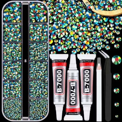 TINKRSTUFF Resin Jelly Rhinestones with B7000 Glue, Emerald Black AB Flatback Crystals (1 Box + 3x10ml Glue) | Sparkle for Nails & Crafts thumbnail 1