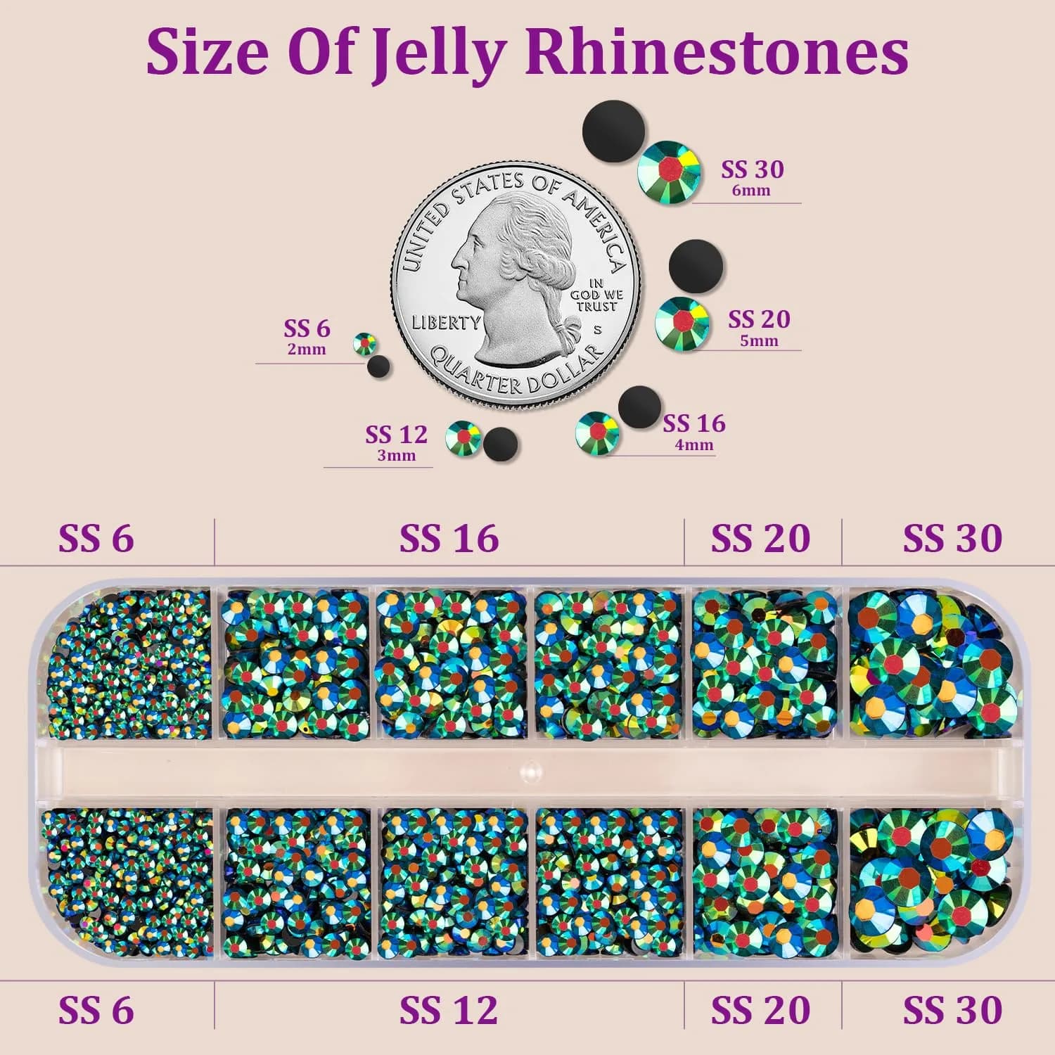 TINKRSTUFF Resin Jelly Rhinestones with B7000 Glue, Emerald Black AB Flatback Crystals (1 Box + 3x10ml Glue) | Sparkle for Nails & Crafts - view 2