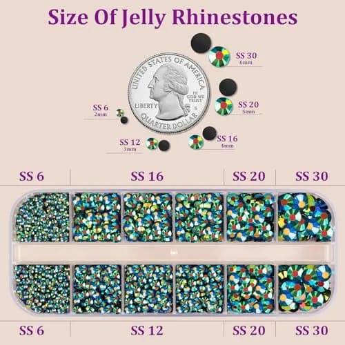 TINKRSTUFF Resin Jelly Rhinestones with B7000 Glue, Emerald Black AB Flatback Crystals (1 Box + 3x10ml Glue) | Sparkle for Nails & Crafts thumbnail 2
