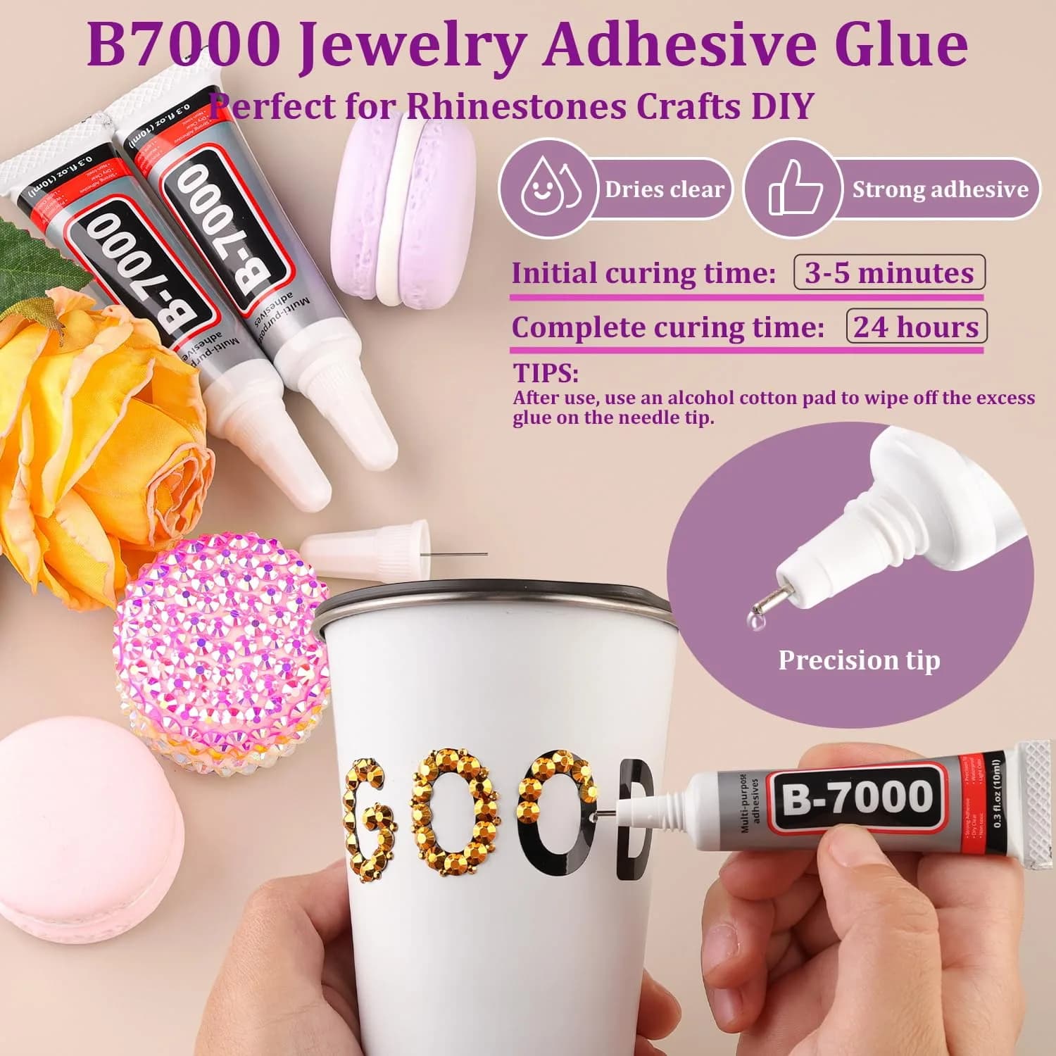 TINKRSTUFF Gold Flatback Resin Jelly Rhinestones - Small Pack with B7000 Glue | Craft & Nail Art Embellishments - view 5