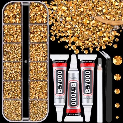 TINKRSTUFF Resin Jelly Rhinestones with B7000 Glue | Gold Flatback Crystals for Crafts & Nails (1 Box + 3x10ml Glue) thumbnail 1