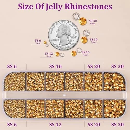 TINKRSTUFF Resin Jelly Rhinestones with B7000 Glue | Gold Flatback Crystals for Crafts & Nails (1 Box + 3x10ml Glue) thumbnail 2