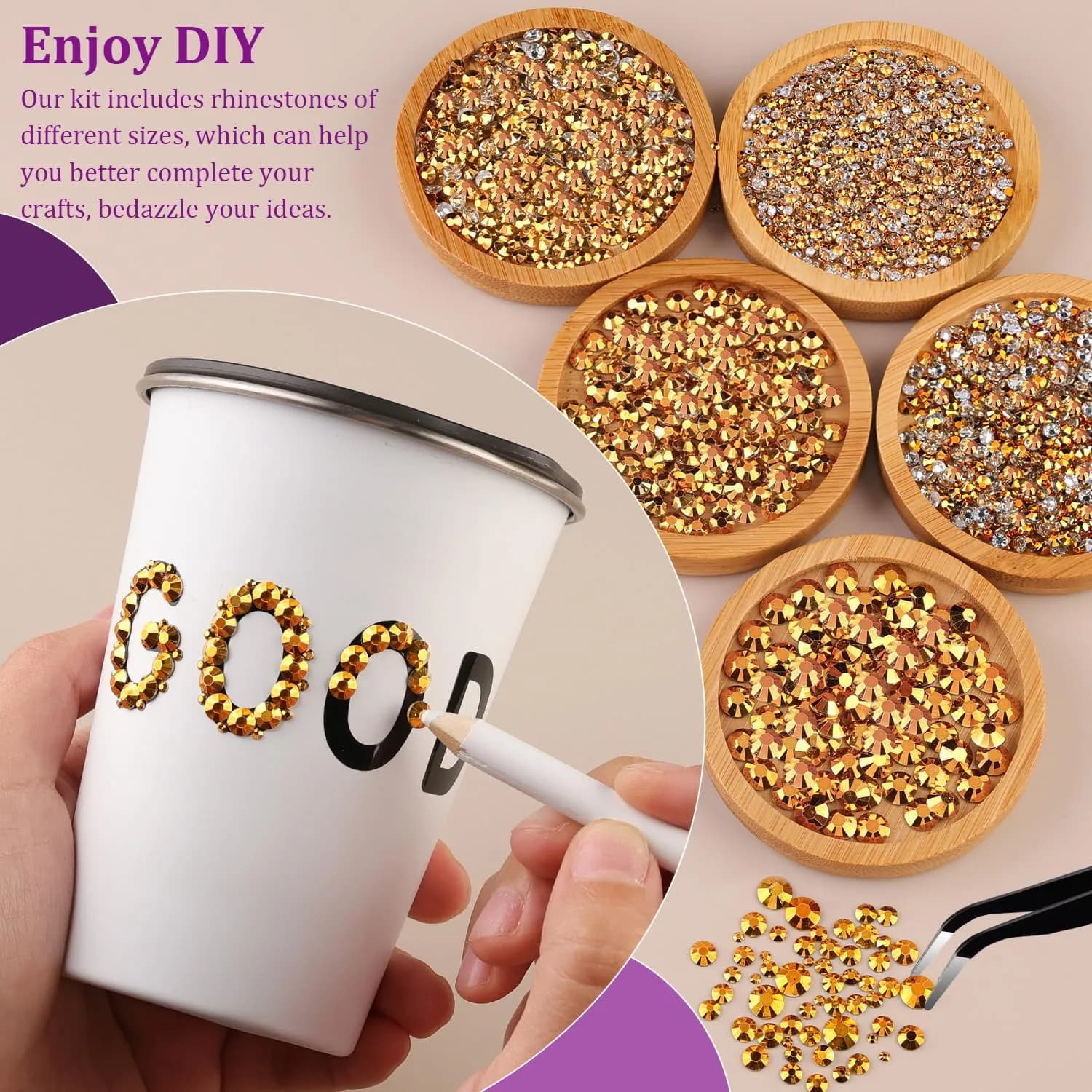 TINKRSTUFF Gold Flatback Resin Jelly Rhinestones - Small Pack with B7000 Glue | Craft & Nail Art Embellishments - view 3