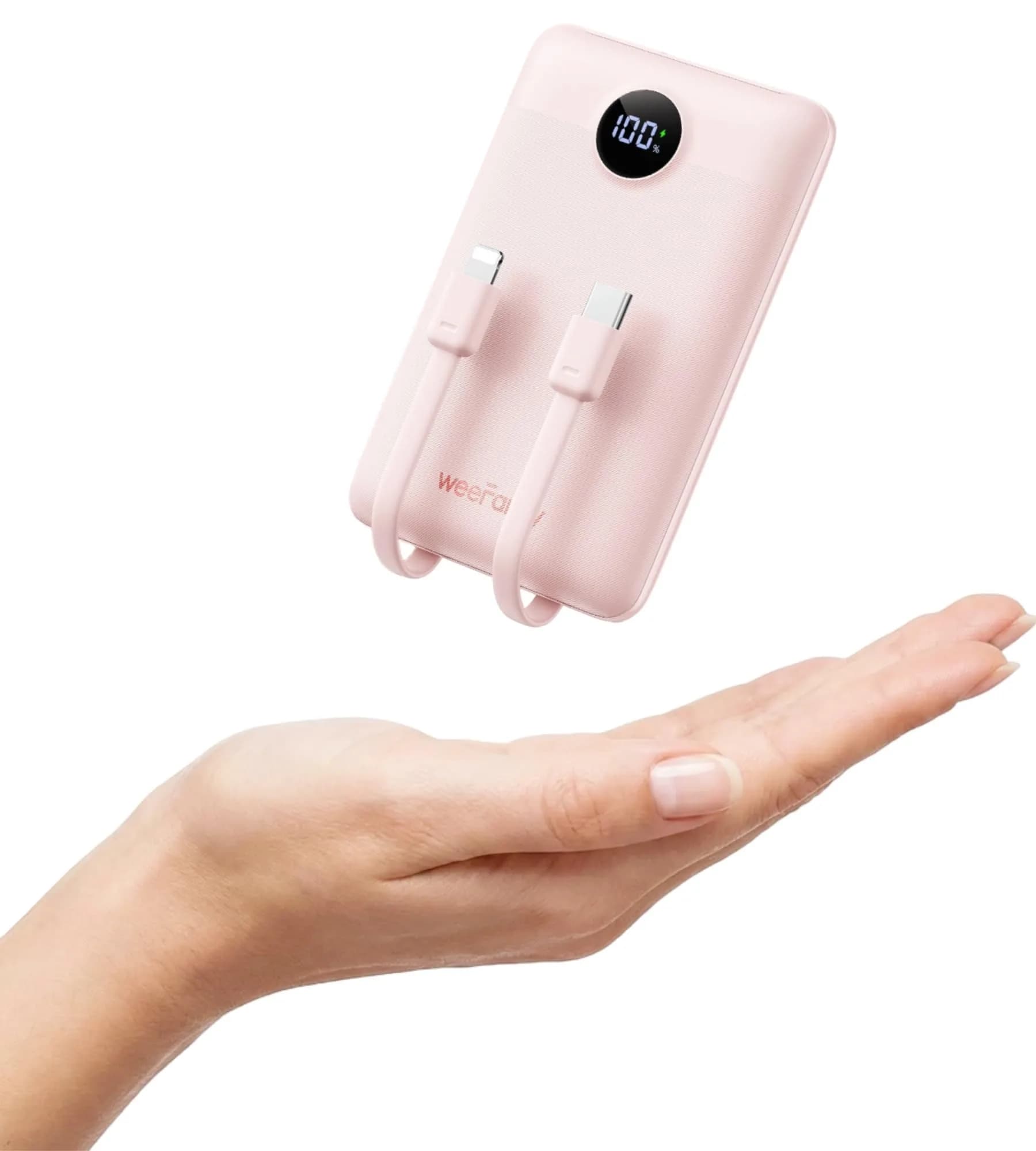WeeFancy Compact Portable Charger 10000mAh with Built-in Cables | Fast Charging & TSA Approved