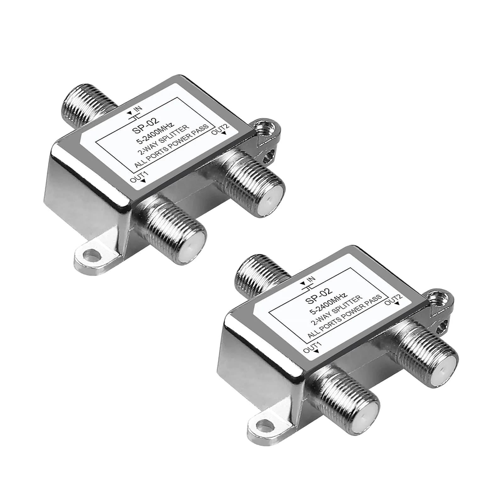 NEWCARE 2-Way Coaxial Cable Splitter for MoCA, 5-2400MHz, RG6 Compatible, 2-Pack Silver | Splits Digital Signal to 2 Devices - main product image