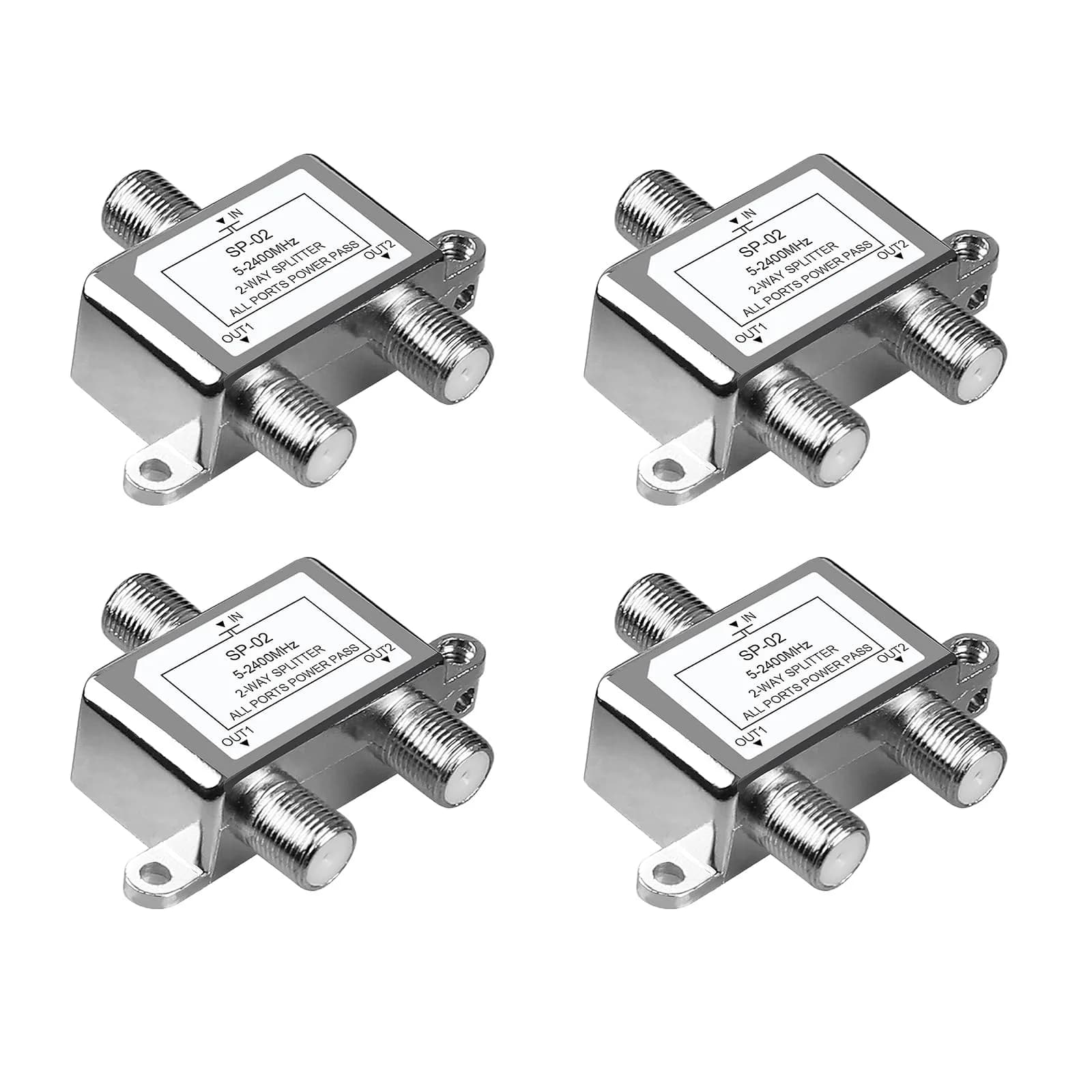 NEWCARE 2-Way Coaxial Cable Splitter 4-Pack | 5-2400MHz RG6 Compatible - main product image