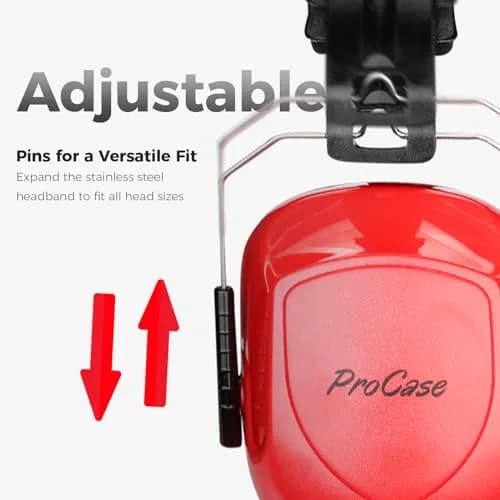 ProCase Hearing Protection Ear Muffs NRR 28dB | Noise Cancelling Headphones for Adults & Teens (Red) thumbnail 2