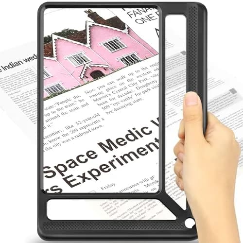 AKKYCVS 5X Full Page Magnifying Glass with Handle & Wrist Strap, 12.7cm x 17.8cm (5" x 7") Viewing Area | Lightweight Reading Aid for Seniors thumbnail 1