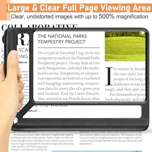 AKKYCVS 5X Full Page Magnifying Glass with Handle & Wrist Strap, 12.7cm x 17.8cm (5" x 7") Viewing Area | Lightweight Reading Aid for Seniors thumbnail 2