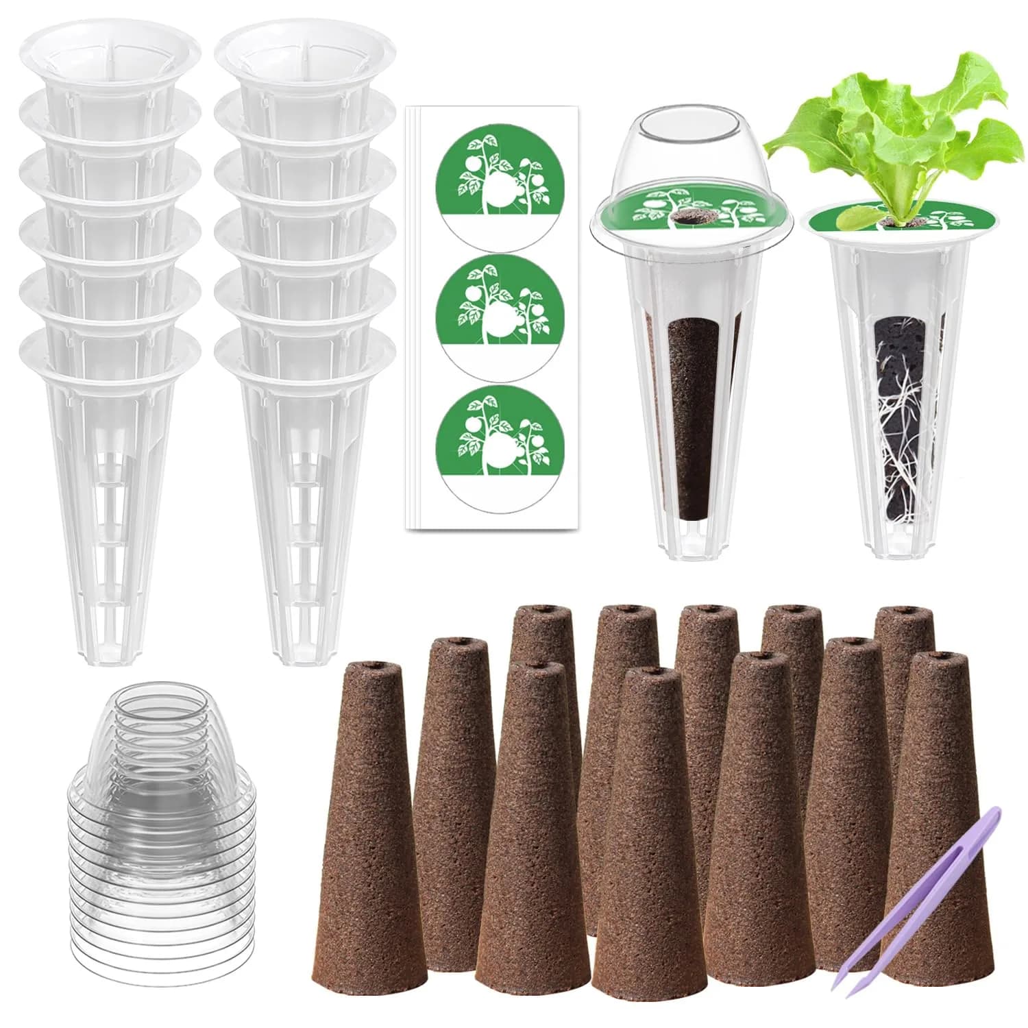 DRYADES Seed Pod Kit with 12 Grow Sponges, 12 Baskets, 12 Domes & 36 Labels | 72 Pcs Total — 12 Pcs*4