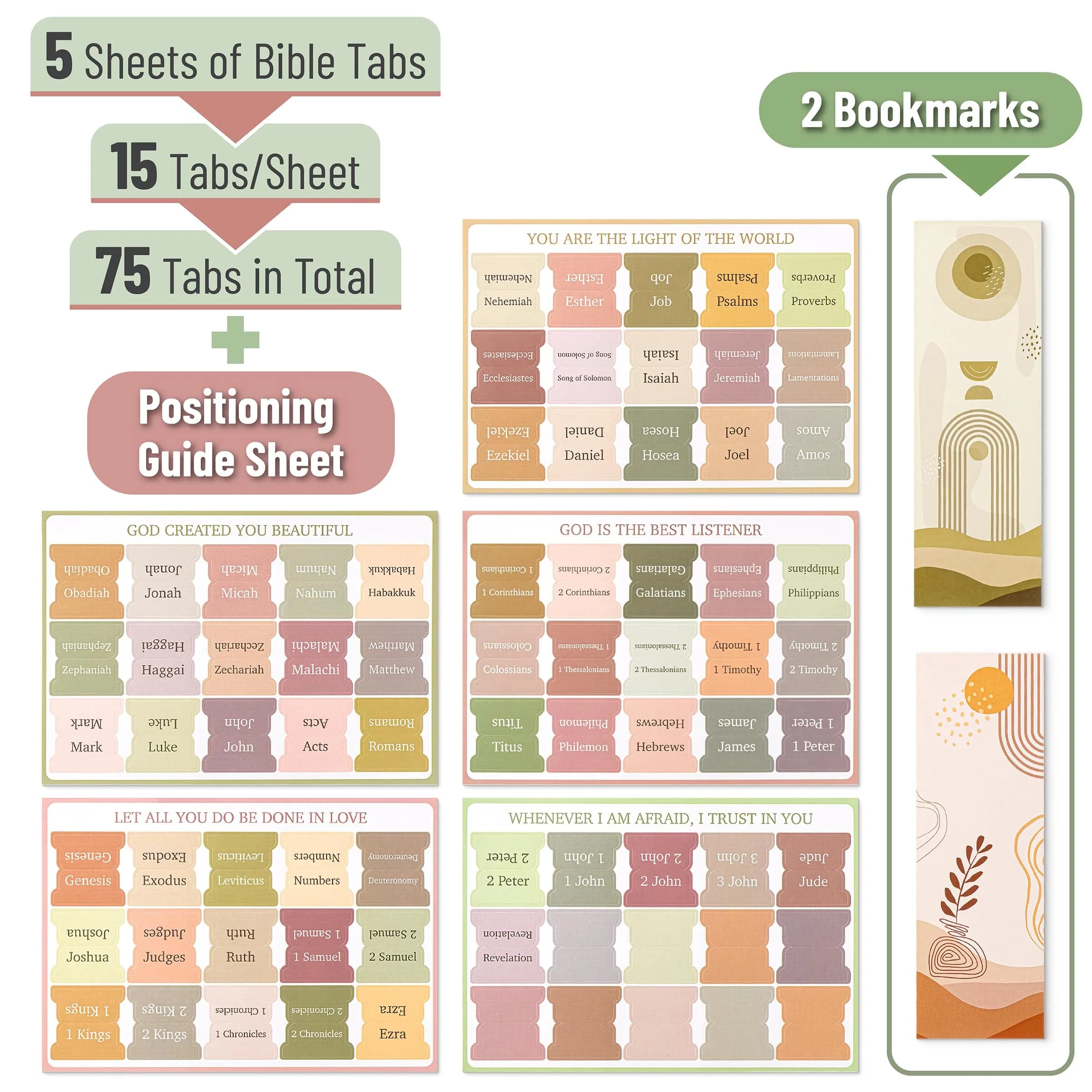 Mr. Pen Boho Bible Tabs & Bookmarks Set (75 Tabs, 2 Bookmarks) — USA Import - view 2