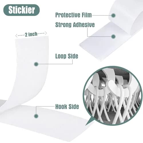 Navona Heavy Duty Hook and Loop Strips with Adhesive, 2 Inch x 54 Feet Total, White | Strong Sticky Back Fastener Roll for Home & Office thumbnail 3