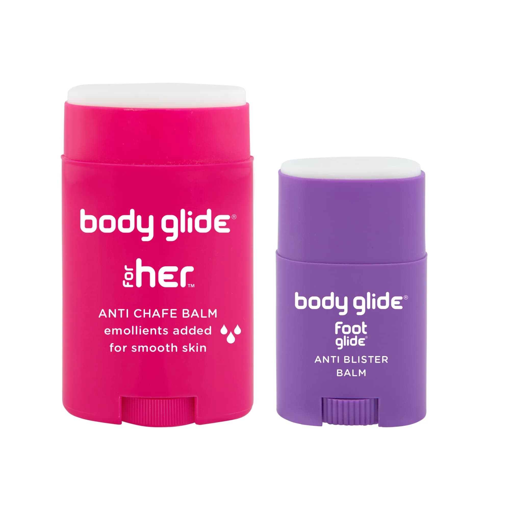 Body Glide For Her & Foot Glide Gift Set | 1.5oz Anti Chafing Stick & 0.8oz Blister Prevention Stick | 2.3oz Total — magenta & purple