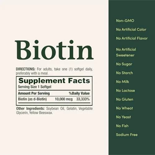 Nature's Bounty Biotin Hair Skin and Nails Vitamins 10000mcg 180 Count Softgels | Supports Healthy Hair Skin Nails & Energy Metabolism thumbnail 5