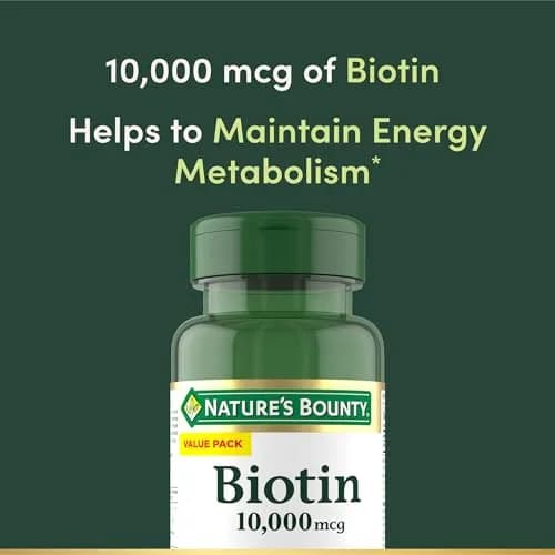 Nature's Bounty Biotin Hair Skin and Nails Vitamins 10000mcg 180 Count Softgels | Supports Healthy Hair Skin Nails & Energy Metabolism thumbnail 3