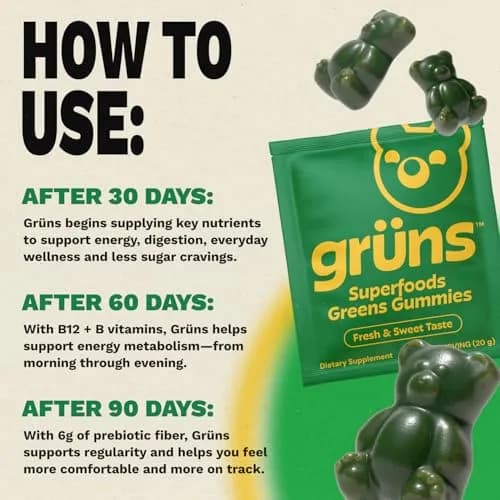 Grüns Adult Greens Gummies & Daily Multivitamin 28 ct | Clinically Tested & Science-Backed thumbnail 4