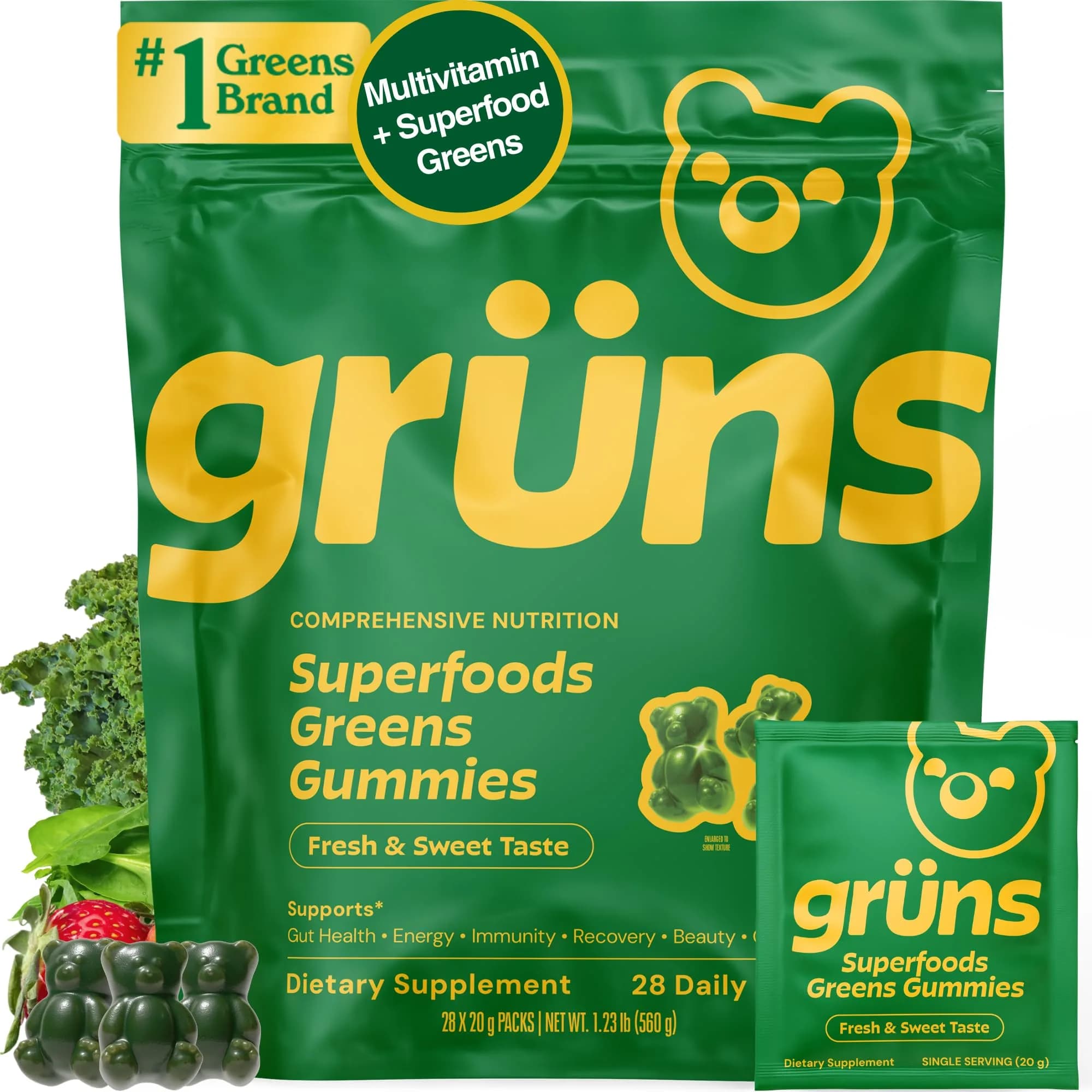 Grüns Adult Greens Gummies & Daily Multivitamin 28 ct | Clinically Tested & Science-Backed - main product image