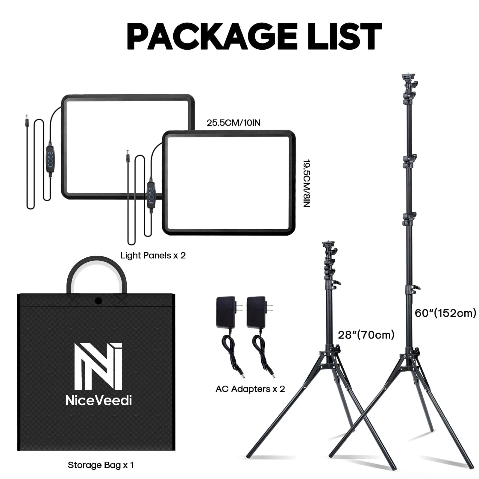 NiceVeedi 25W LED Video Light Kit 2-Pack with Tripod Stand, 73" Stream Light for Video Recording - view 7
