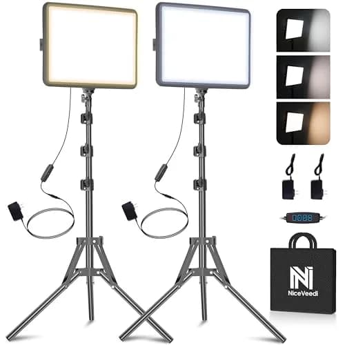 NiceVeedi 25W LED Video Light Kit 2-Pack with Tripod Stand, 73" Stream Light for Video Recording thumbnail 1