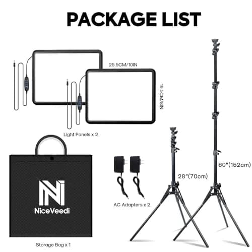 NiceVeedi 25W LED Video Light Kit 2-Pack with Tripod Stand, 73" Stream Light for Video Recording thumbnail 7