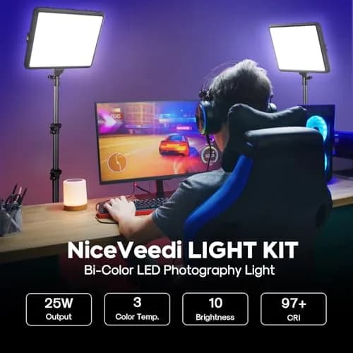NiceVeedi 25W LED Video Light Kit 2-Pack with Tripod Stand, 73" Stream Light for Video Recording thumbnail 2