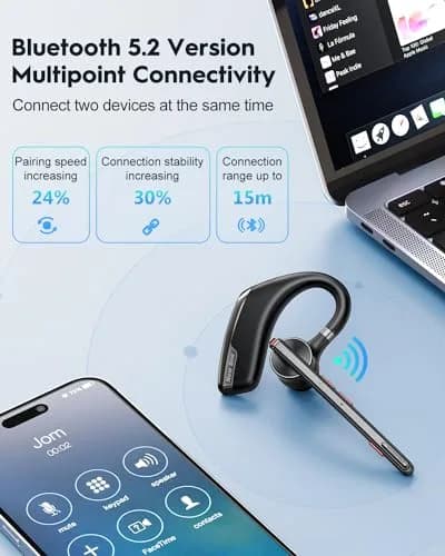 New Bee M51 Bluetooth Headset 2-Pack | Dual Mic Noise Cancelling Wireless Earpiece with 500mAh Charging Case thumbnail 6