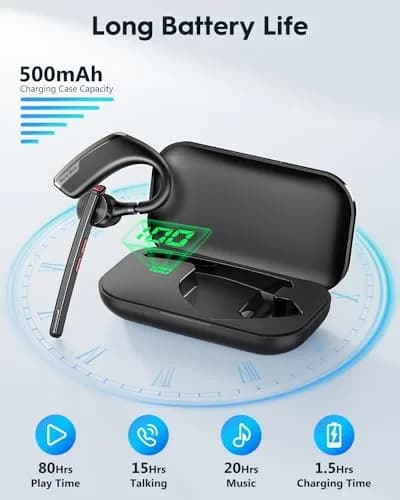 New Bee M51 Bluetooth Headset 2-Pack | Dual Mic Noise Cancelling Wireless Earpiece with 500mAh Charging Case thumbnail 2