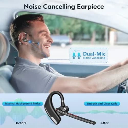 New Bee M51 Bluetooth Headset 2-Pack | Dual Mic Noise Cancelling Wireless Earpiece with 500mAh Charging Case thumbnail 3